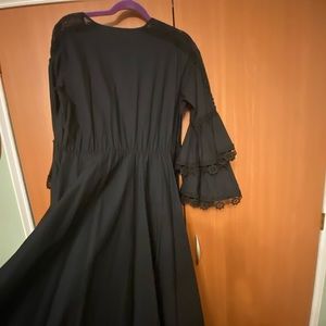 Long Black Cotton Dress with Lace